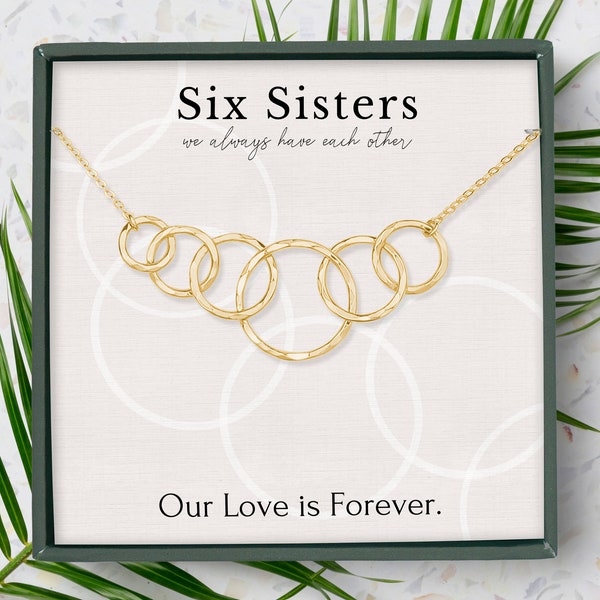 6 Friends gift • Matching necklace for 6 • 6 rings for 6 sisters necklace • Sister gift from sister birthday • Best friend necklace gift