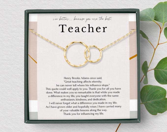 Best Teacher Appreciation Gift Jewelry From Student • Thank You Teacher Necklace • College Profesor Mentor Advisor Coach gift card ideas