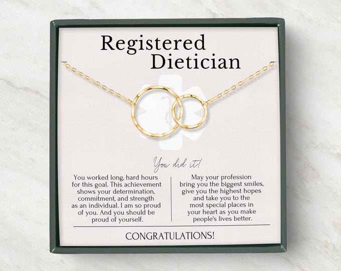 Registered Dietician Gifts for Her | Graduation Gift Necklace with Message Card | Graduate Necklaces Gold and Silver | Congrats Gift ideas