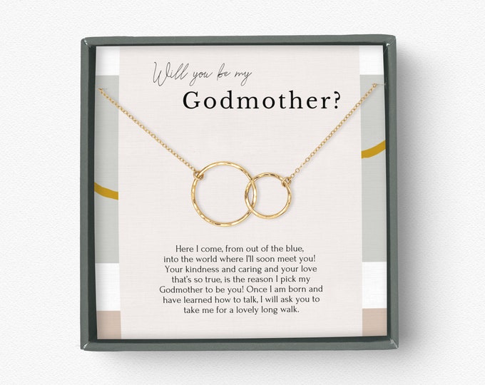 Godmother proposal Gift Necklace with meaningful message card, 14K Gold Filled, Sterling Silver, Eternity Circle necklace