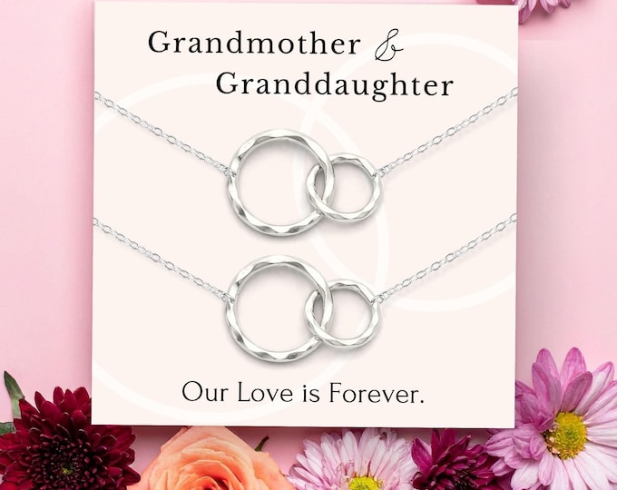 Grandmother Granddaughter necklace set, grandma necklace in sterling silver, grandmother necklace birthday gift