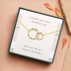 Maid of Honor proposal gift box from bride, Dainty interlocking circles necklace for maid of honor, Wedding party jewelry gift for her