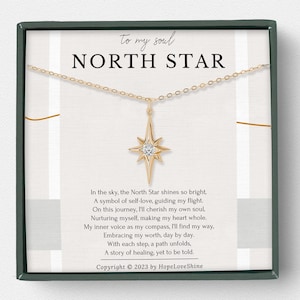 Collier étoile du Nord en or • Cadeau d'encouragement • Boussole intérieure Cadeau inspirant pour elle • Cadeau de rétablissement • Cadeau de divorce pour femme •