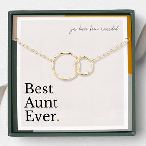 Meilleur cadeau de collier de tante de tous les temps de la part d'une nièce, tante et nièce, bijoux, collier cercles entrelacés, argent sterling ou or vermeil 14 carats