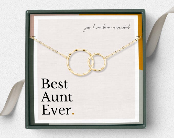 Best Aunt Ever Necklace Gift From Niece, Aunt and Niece Jewelry Gift, Interlocking Circle Necklace, Sterling Silver or 14k Gold Vermeil