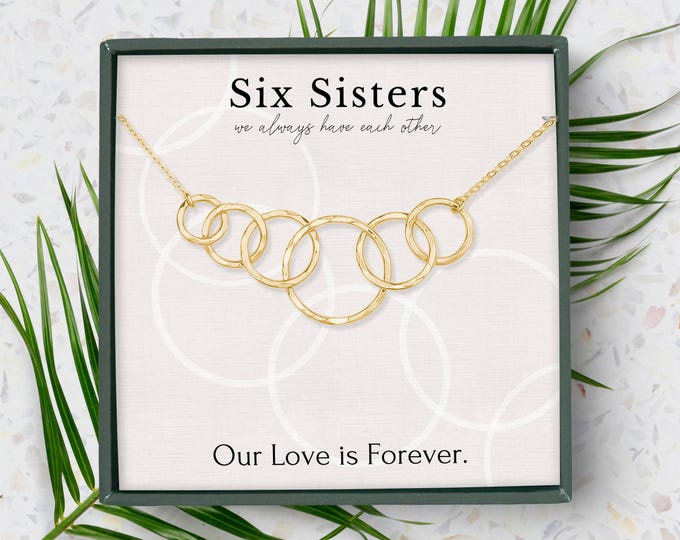 6 Friends gift • Matching necklace for 6 • 6 rings for 6 sisters necklace • Sister gift from sister birthday • Best friend necklace gift