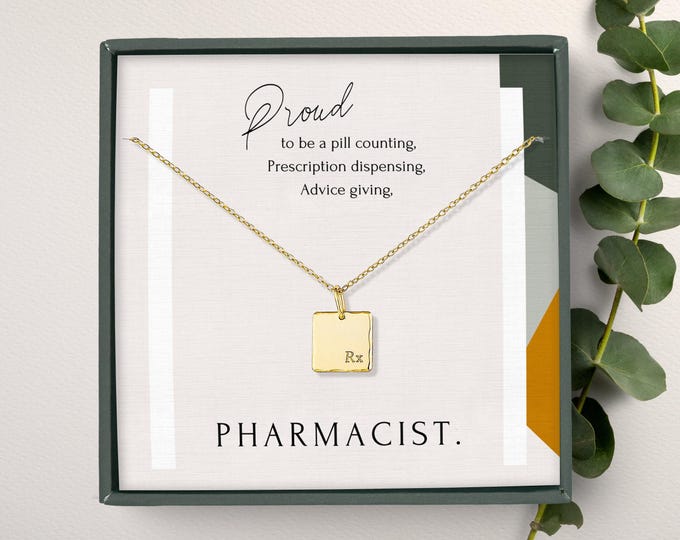 Gift for Pharmacist, Pharmacist Necklace Gift, Pharmacist Retirement Gift, Rx Charm  14K gold-filled, Sterling Silver necklace
