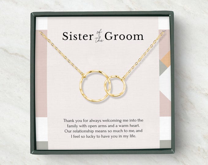 Sister of the groom gift, Sister in law wedding gift, Sister of the groom necklace with message, wedding gift from bride,