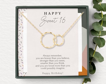 Sweet 16 necklace gift, Sweet sixteen birthday gifts for girls, Double circles necklace in Sterling Silver,