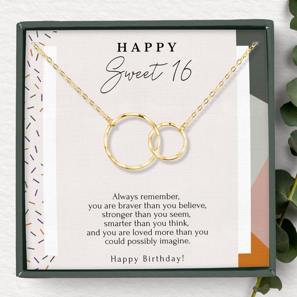 Sweet 16 necklace gift, Sweet sixteen birthday gifts for girls, Double circles necklace in Sterling Silver,