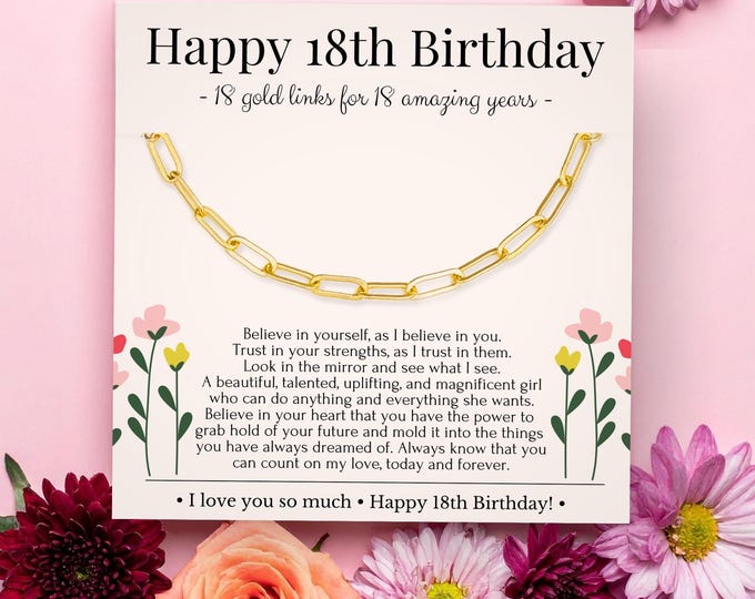 18th Birthday Gifts for Daughter, 18th Birthday Gift Girl turning 18 • Gold paperclip chain for 18 years Old fashionable with Gift Box