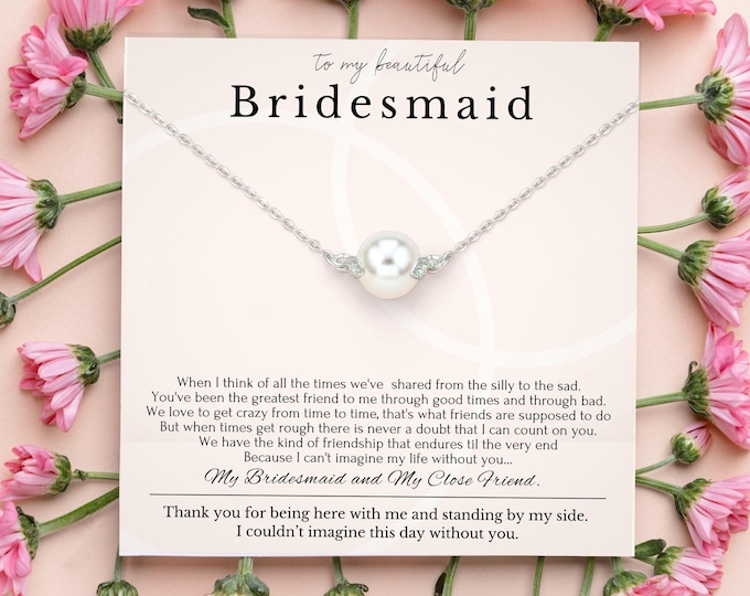 Bridesmaid Necklace Gift, Bridesmaid Thank You Gift, Bridal Party Gift, Jewelry, Wedding Party, Dainty pearl necklace, Sterling silver