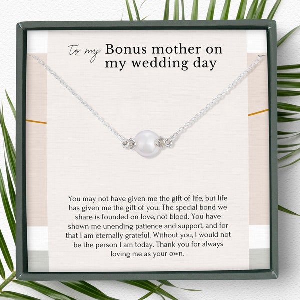 Bonus mom wedding gift from bride, Pearl necklace for Stepmom on wedding day, Stepmother gift Bridal shower, Sterling silver jewelry