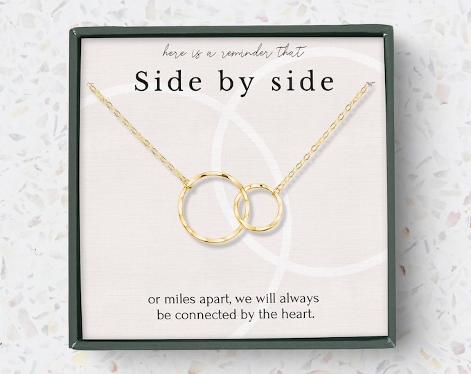 Side by side or miles apart necklace gift for best friend • BFF necklace • Long distance friendship • I miss you gift • 2 circles necklace