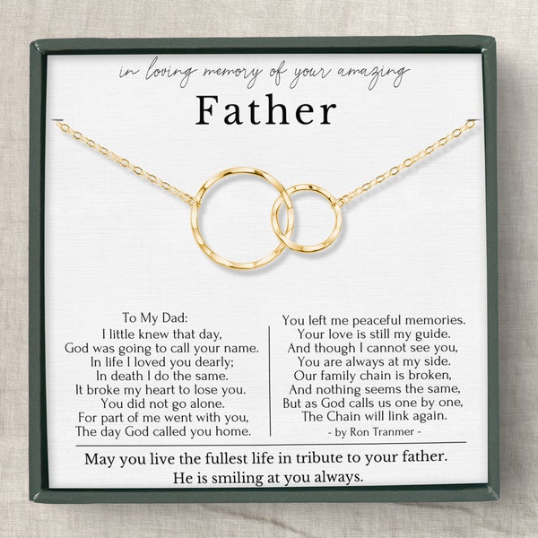 Collar de regalo de pérdida del padre, pérdida de regalo de simpatía del padre, regalo fallecido del padre, círculos entrelazados o plata de ley