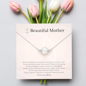 Gift for mom from son on wedding day • Mother of the groom gift from groom • Pearl necklace for mom from son wedding • Gift box poem