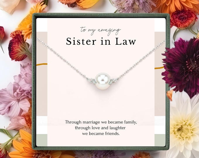 Sister In Law Pearl Necklace, Wedding Gift for Sister, Sterling Silver