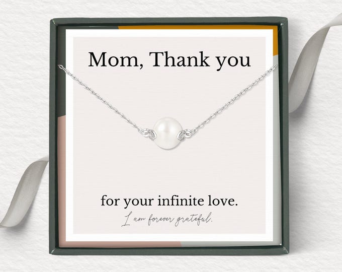 Mom gift from Daughter, Mother's day Gift, Mom wedding gift, mother of the bride gift from daughter, Dainty pearl necklace, sterling silver