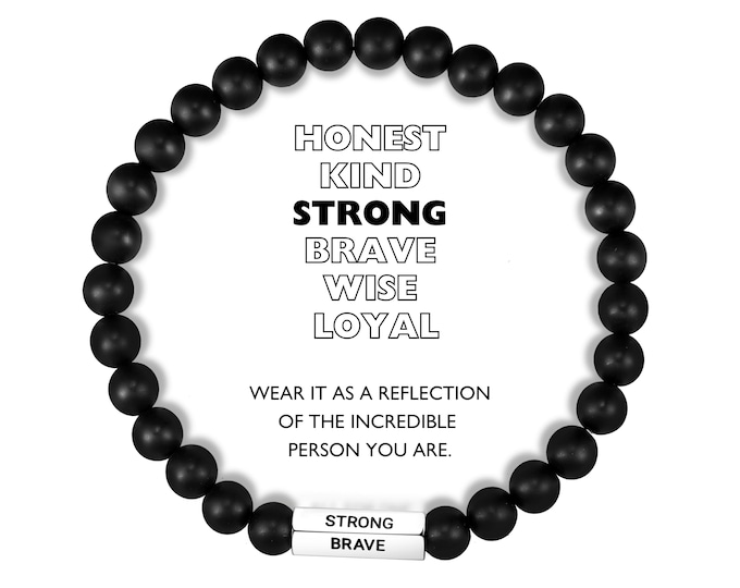 Stainless Steel Mens Beaded Bracelet Black Onyx Tiger's Eye Engraved Fathers Dat Gift for Husband, Boyfriend, Dad