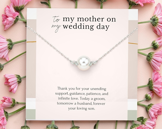 Mother of the Bride Pearl Necklace Gift from Daughter or Groom, Mother in Law Jewelry Set, Wedding Day Thank You for Mom, Gift from Bride