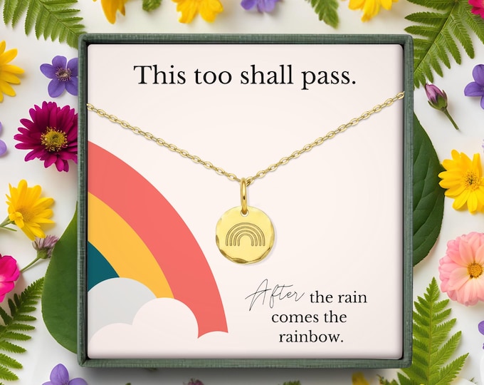 Get well soon Cheer up gift for her, Tough time gift, After the rain comes the rainbow necklace message card