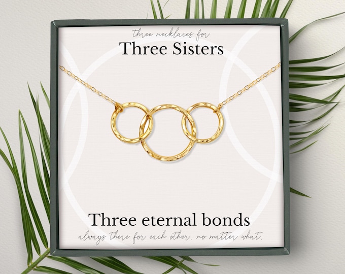 Sisters necklace for 3 | Sister gift from sister birthday | Big sister little sister necklace | Three sisters Jewelry Gift | 3 ring necklace