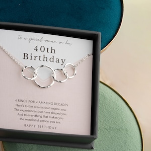 40th Birthday gifts for women | minimalist 4 ring Sterling Silver Necklace | 14K gold vermeil | gift wrapped birthday milestone Sterling Silver