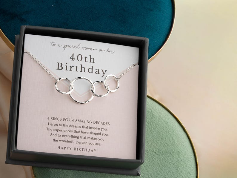 40th Birthday gifts for women | minimalist 4 ring Sterling Silver Necklace | 14K gold vermeil | gift wrapped birthday milestone Sterling Silver