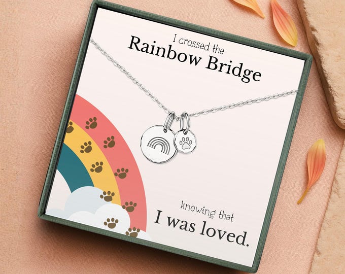 Rainbow Bridge necklace, Pet loss gifts, Pet memorial Necklace, Loss of Dog, Loss of Cat, necklace poem, Pet sympathy, necklace gift