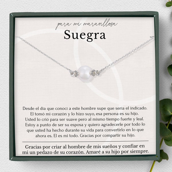 Mother of the groom Spanish Poem necklace gift Collar de perla individual para madre del novio, regalo de novia, regalo de suegra