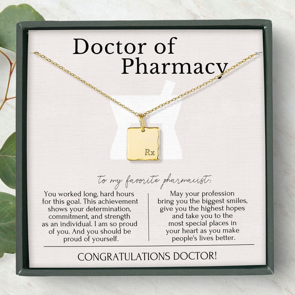 Cadeau de remise des diplômes de pharmacien, cadeau de docteur en pharmacie, cadeau de remise de diplômes PharmD, breloque Rx remplie d'or 14 carats, collier en argent sterling