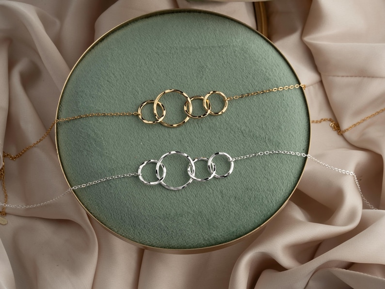40th Birthday gifts for women | minimalist 4 ring Sterling Silver Necklace | 14K gold vermeil | gift wrapped birthday milestone image 2