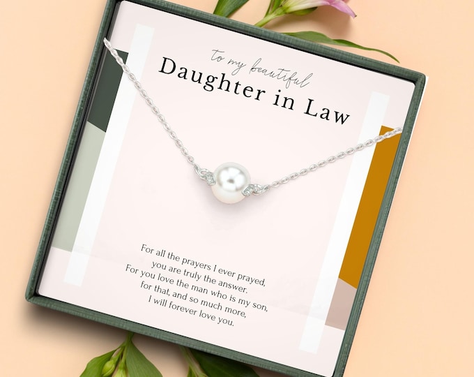 Daughter-In-Law Gift Necklace, Bride Wedding gift from Mother-In Law, Gift for Bride from MIL, Dainty pearl necklace, Sterling silver
