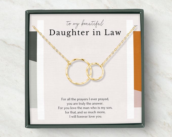 Daughter-In-Law Gift Necklace, Bride Wedding gift from Mother-In Law, Gift for Bride from MIL, Double circle necklace, Silver