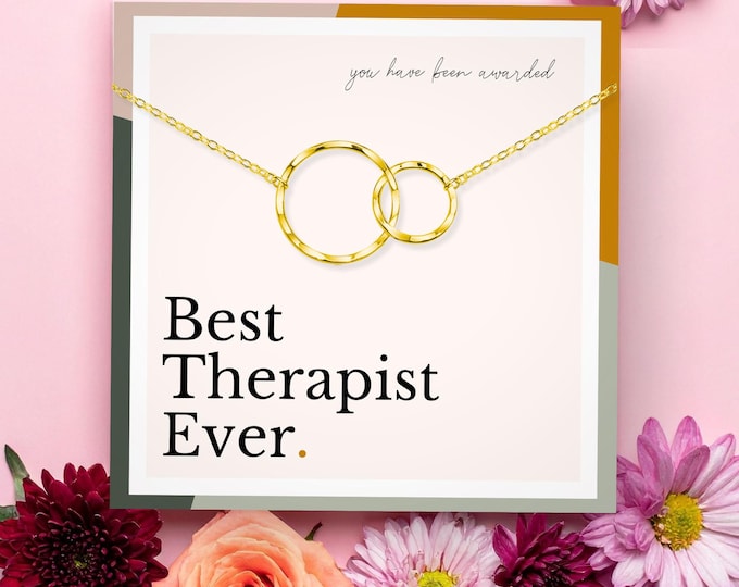 Best Therapist Ever Gift Box – Dainty Interlocking Circles Necklace for Therapist, Psychologist & Guidance Counselor Gifts
