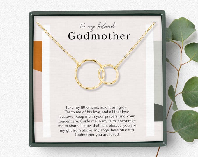 Godmother necklace gift, gift from Godchild, Godmother birthday gift 2 linked interlocking circles in  and Sterling silver