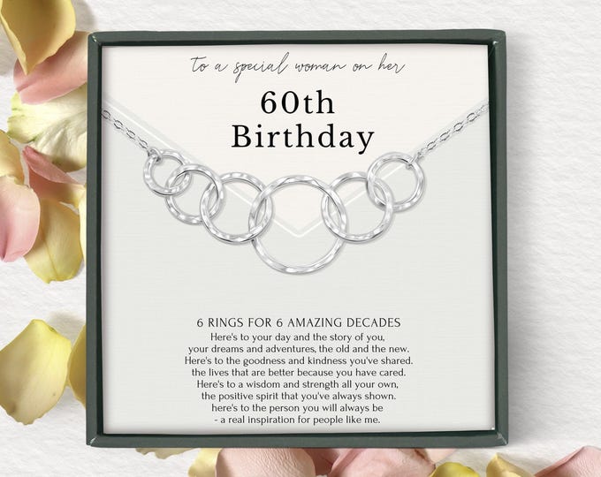 60th birthday gift for women | minimalist 6 ring Sterling Silver necklace | 14K gold vermeil | gift wrapped birthday milestone