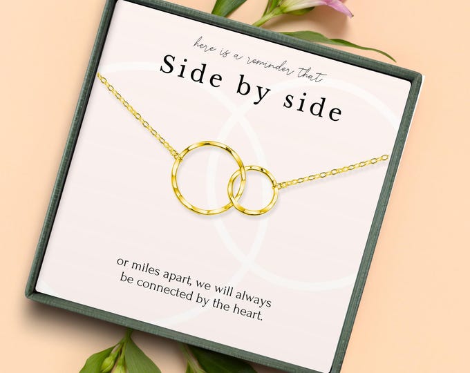 Side by side or miles apart necklace gift for best friend • BFF necklace • Long distance bestie • Friendship jewelry ideas for her