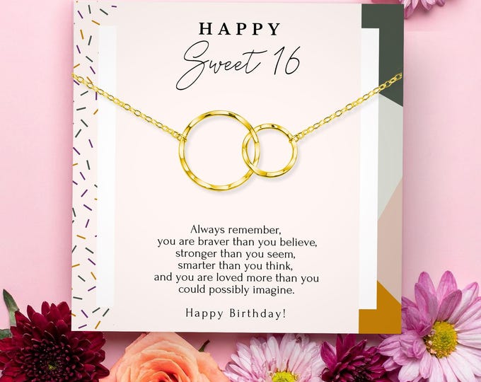 Sweet 16 necklace gift, Sweet sixteen birthday gifts for girls, Double circles necklace in Sterling Silver,