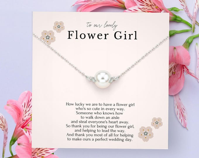 Flower Girl Gift Necklace | Bridal Party Jewelry, Thank You Gift for Junior Bridesmaid & Little Girl on Wedding Day