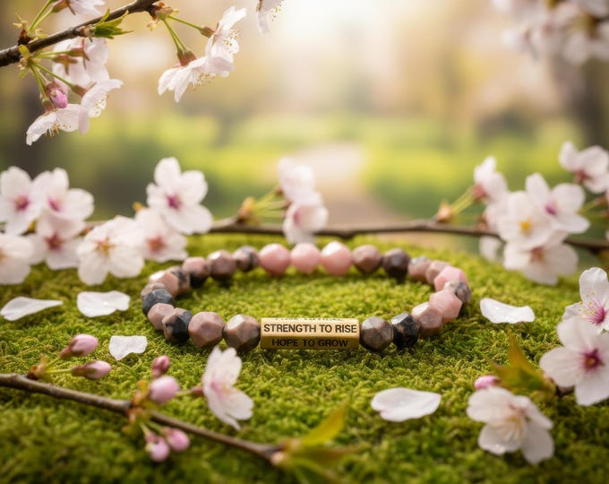 Amazonite Bracelet • Rhodonite Bracelet • Affirmation Beaded Jewelry Gift for Women