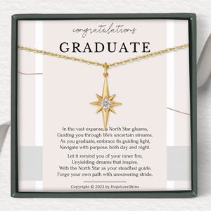 Graduiertenklasse von 2025, Graduiertenklasse von 2025, Congrats Grad Box und Geschenkkarte, zierliches Nordstern-Anhänger-Halsketten-Geschenk für Frauen
