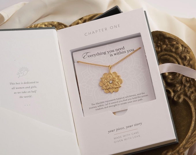 Gold Mandala Necklace Floral Jewelry Spiritual Gift for Her | Empowerment & Sacred Geometry Stainless Steel