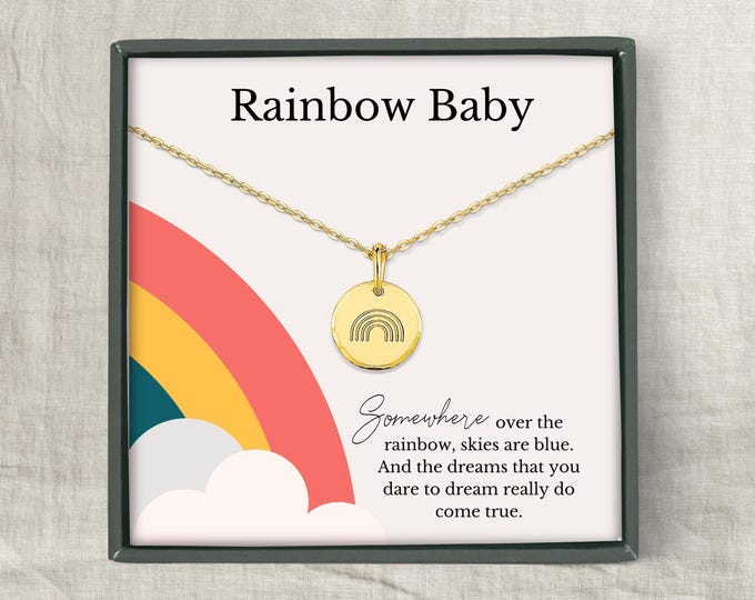 Rainbow Baby Gift for Mom, Hand stamped initial personalized necklace in Sterling silver