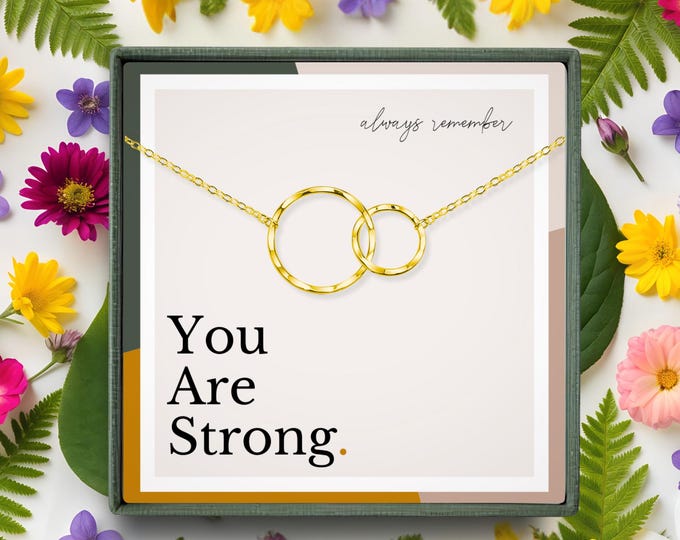 New Beginnings Encouragement Necklace, Strength Jewelry Gift for Women, Interlocking Circles Sterling Silver or 14k Gold Vermeil