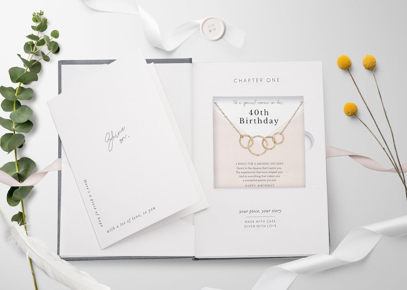 40th Birthday gifts for women | minimalist 4 ring Sterling Silver Necklace | 14K gold vermeil | gift wrapped birthday milestone image 9