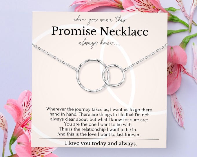 Promise Ring Necklace Gold Sterling Silver | Gifts for Girlfriend | Birthday Necklace for Girlfriend from Boyfriend | Anniversary Jewelry