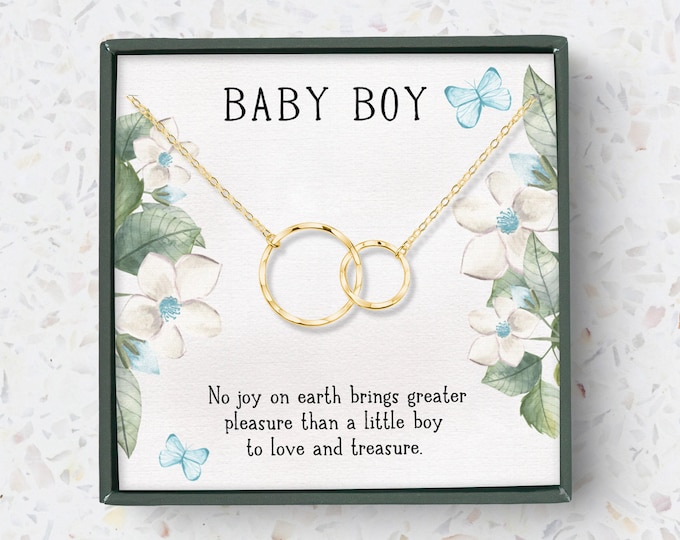 New Mom Baby Boy Gift Necklace Box, Baby Boy Shower Gift for Mom, Its a Boy necklace gift, interlocking circles .925 Silver