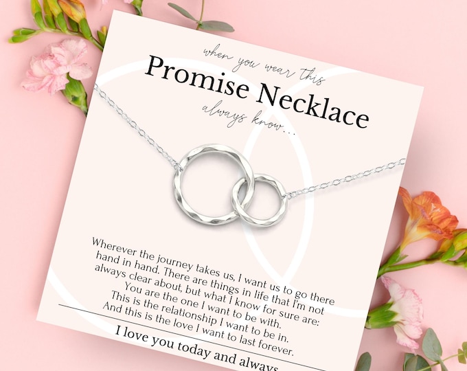 Promise Ring Necklace Gold Sterling Silver | Gifts for Girlfriend | Birthday Necklace for Girlfriend from Boyfriend | Anniversary Jewelry
