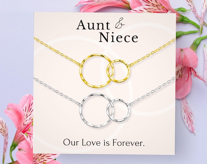 Niece Gift from Aunt or Aunt Gift from Niece | Matching Necklaces for Aunt and Niece - Sterling Silver Interlocking Circles Gift